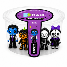 Halloween Pack 2 3D MADE — Pack Halloween NAMII con 4 fidget toy 3D stampati a tema vampiro, zucca, scheletro e bambola voodoo.