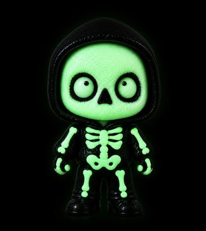 Scheletro Luminescente — NAMII scheletro luminescente verde al buio, fidget toy 3D stampato per Halloween.