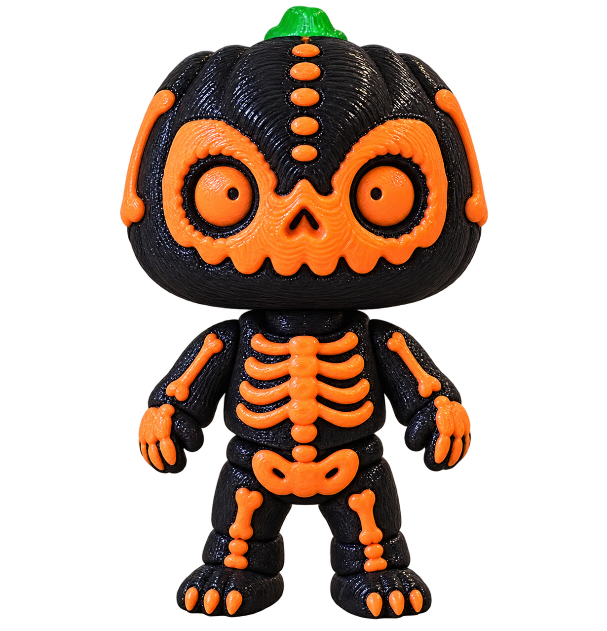 Zucca — NAMII Zucca Halloween, fidget toy 3D stampato a forma di zucca con teschio scheletrico.